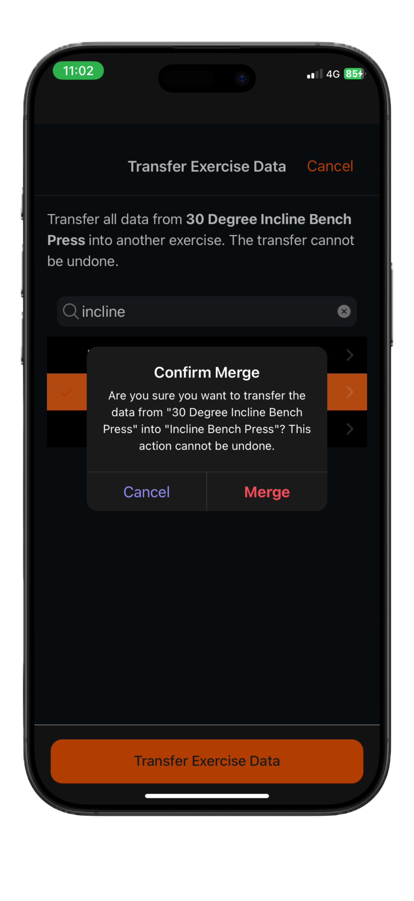 Exercise merge modal
