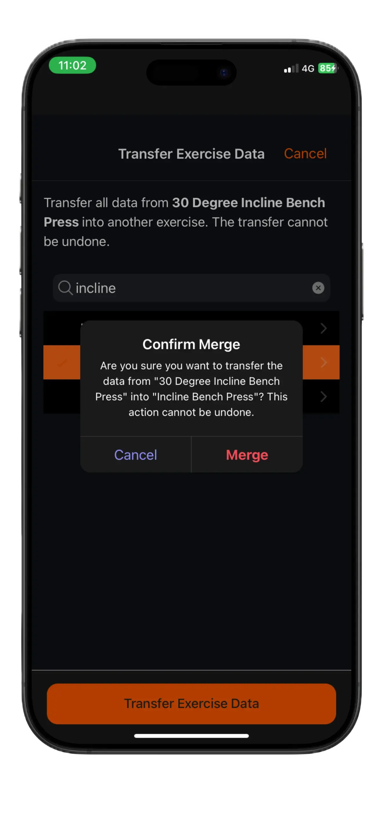 Exercise merge modal